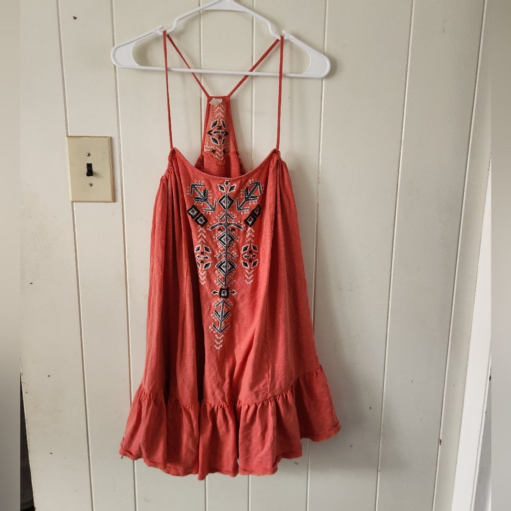 Free People Orange Embroidered Dress Size S
